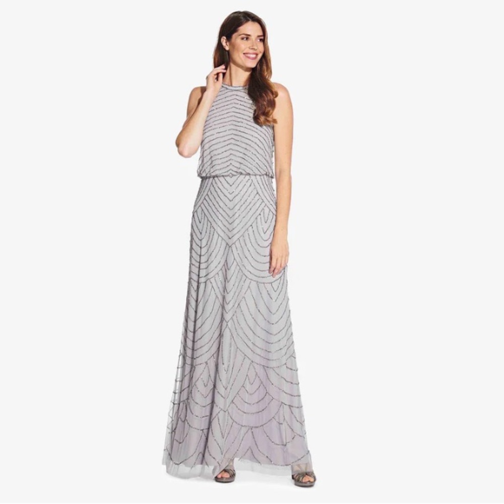 Adrianna Papell Art Deco Beaded Dress sz 18 (Style No. 191914100) Bridal Silver
